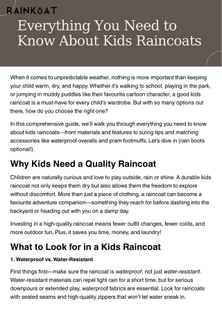 Everything You Need to Know About Kids Raincoats