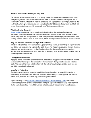 Sealants for Children with High Cavity Risk