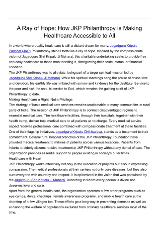 A Ray of Hope: How JKP Philanthropy is Making Healthcare Accessible to All