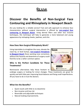 Discover the Benefits of Non-Surgical Face Contouring and Rhinoplasty in Newport Beach