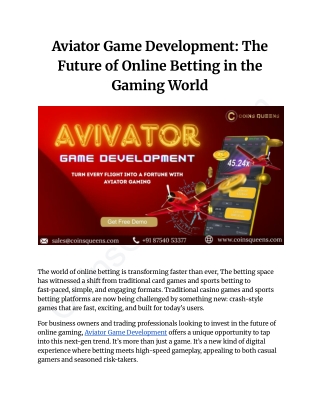 Aviator Game Development_ The Future of Online Betting in the Gaming World