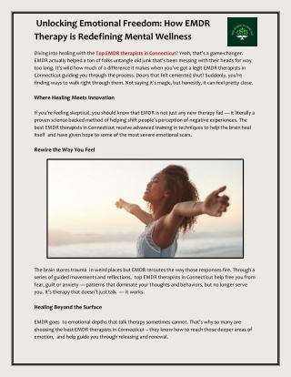 Unlocking Emotional Freedom: How EMDR Therapy is Redefining Mental Wellness