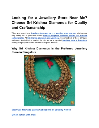 Looking for a Jewellery Store Near Me? Choose Sri Krishna Diamonds for Quality