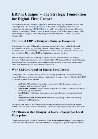 ERP in Udaipur - The Strategic Foundation for Digital-First Growth