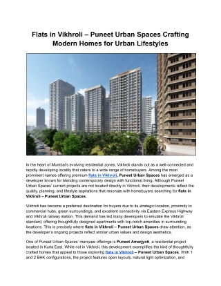Flats in Vikhroli – Puneet Urban Spaces Crafting Modern Homes for Urban Lifestyles