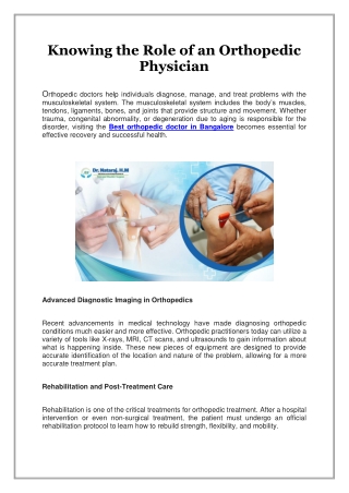 Knowing the Role of an Orthopedic Physician
