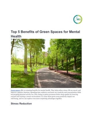 Top 5 Benefits of Green Spaces for Mental Health-Reachgreen