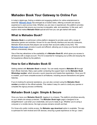 Mahadev Book Your Gateway to Online Fun