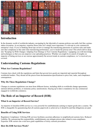 Navigating IOR Duties: Adapting Your Tactics to Adhere with Changing Tariffs Gui
