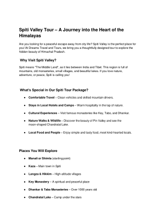 Spiti Valley Tour Package