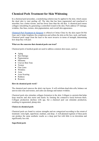 Chemical Peels Treatment for Skin Whitening