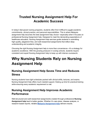 Trusted Nursing Assignment Help For Academic Success