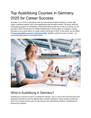 Top Ausbildung Courses in Germany 2025 for Career Success
