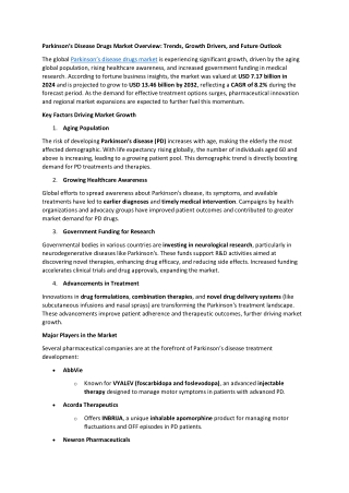 Parkinsons Disease Drugs Market