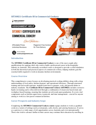 SIT30622 Certificate III in Hospitality