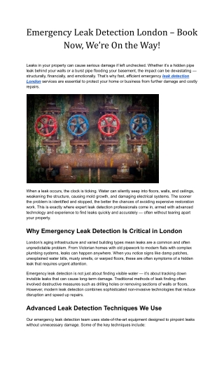 Reliable Leak Detection London Services by The Construction Solutions Group