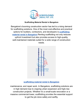 Scaffolding Material Rental in Bangalore