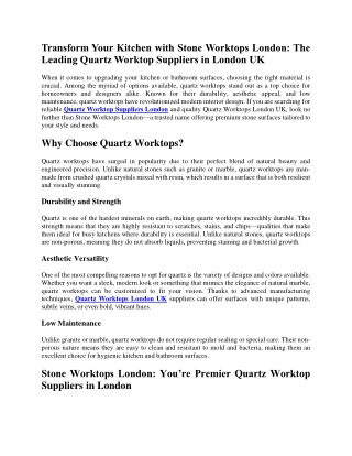 Transform Your Kitchen with Stone Worktops London The Leading Quartz Worktop Suppliers in London UK