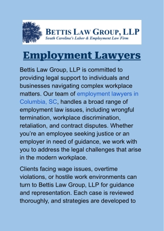 Employment Lawyers in Columbia, SC: Focused on Fair Workplace Solutions