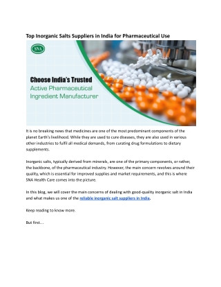 Top Inorganic Salts Suppliers in India for Pharmaceutical Use