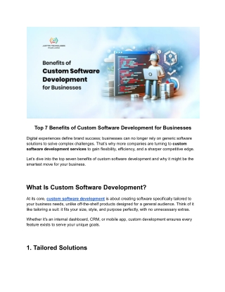 Top 7 Benefits of Custom Software Development for Businesses