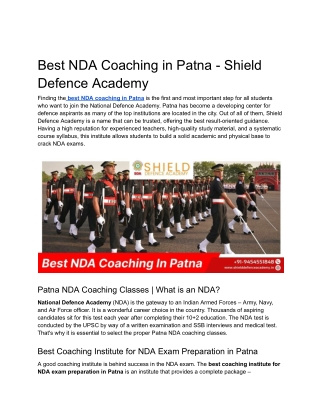 Best NDA Coaching in Patna - Shield Defence Academy