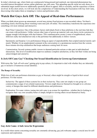 Understanding the Attraction with Gay Jerk Cams