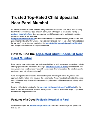 Trusted Top-Rated Child Specialist Near Parel Mumbai