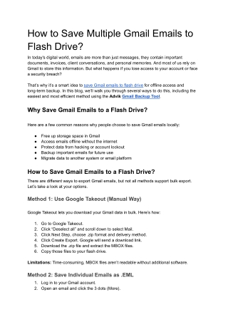 how to save multiple gmail emails to flash drive