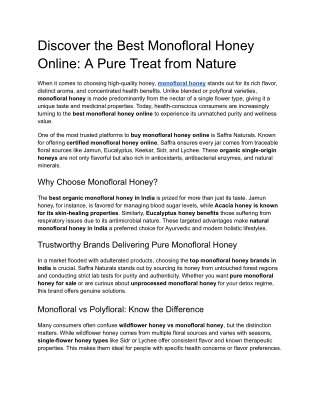 Discover the Best Monofloral Honey Online_ A Pure Treat from Nature