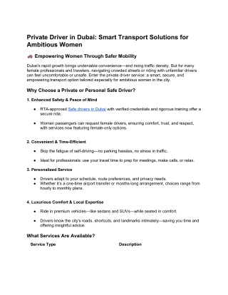 Private Driver in Dubai_ Smart Transport Solutions for Ambitious Women