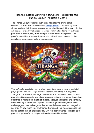 Tiranga games Winning with Colors – Exploring the Tiranga Colour Prediction Game