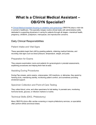 Clinical Medical Assistant OB_GYN Specialist