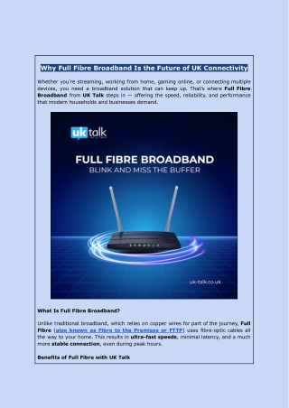 Full Fibre Broadband UK | Fast & Reliable Internet – UK Talk