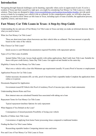Fast Money Car Title Loans in Texas: A Step-by-Step Guide