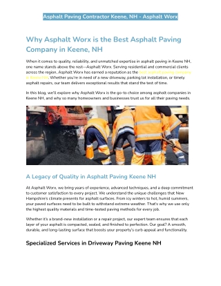 Why Asphalt Worx is the Best Asphalt Paving Company in Keene, NH