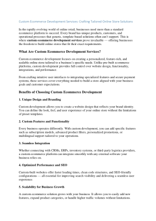 Custom Ecommerce Development Services