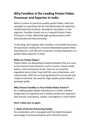 Buy High-Quality Dehydrated Potato Flakes in Bulk – India
