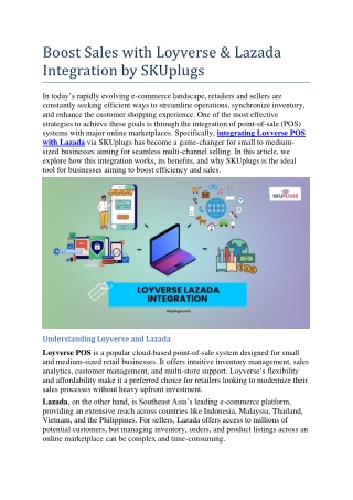 Loyverse Lazada Integration by SKUplugs