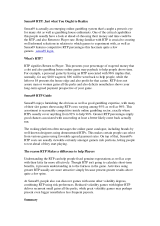 Sensa69 RTP: Just what You Ought to Realize