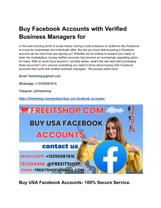 Buy Facebook Accounts with Verified Business Managers for