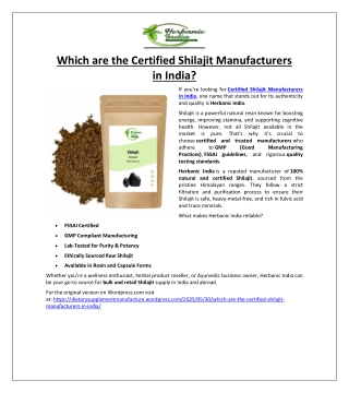 Which are the Certified Shilajit Manufacturers in India?
