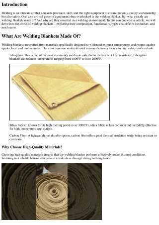 Welding Blanket Essentials: Understanding Their Composition and Functionality