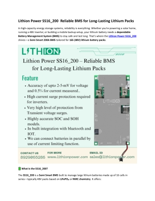 Lithion Power SS16_200  Reliable BMS for Long-Lasting Lithium Packs