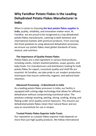 Top Potato Flakes Processor in India | Fanidhar
