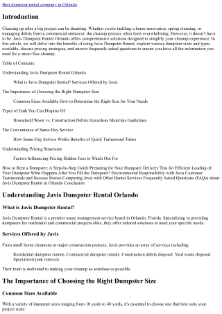 Simplifying Your Cleanup with Javis Dumpster Rental in Orlando