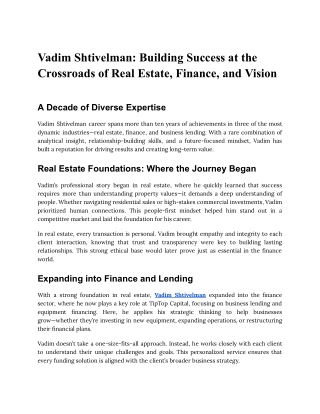 Strategic Finance with Vadim Shtivelman