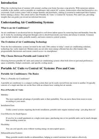 Portable AC Units vs Central AC Systems: Pros and Cons
