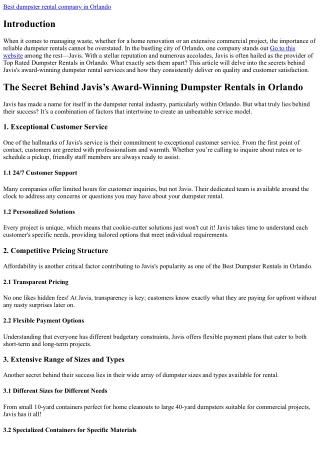 The Secret Behind Javis’s Award-Winning Dumpster Rentals in Orlando