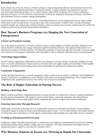 Startup Culture Meets Academia: The Evolution of Business Education in Tucson